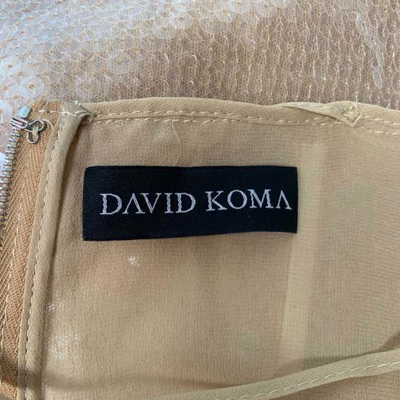 DAVID KOMA Beige Nude Mesh Spaghetti Straps Cocktail Dress - Picture 5 of 7